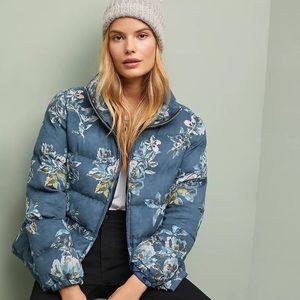 Anthropologie Floral Puffer Coat